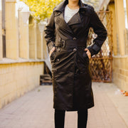 Womens Leather Long Coat-Black - ZOQ Leather
