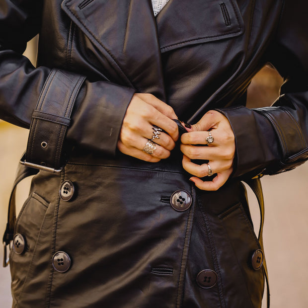 Womens Leather Long Coat-Black - ZOQ Leather