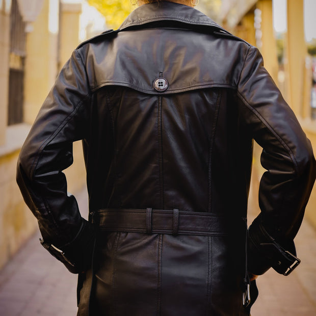 Womens Leather Long Coat-Black - ZOQ Leather
