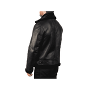 Men's Black Leather Jacket with Sheepskin Fur - ZOQ Leather