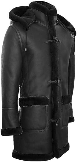 Long Real Sheepskin Leather Ginger Brown Hooded Duffle Coat - ZOQ Leather
