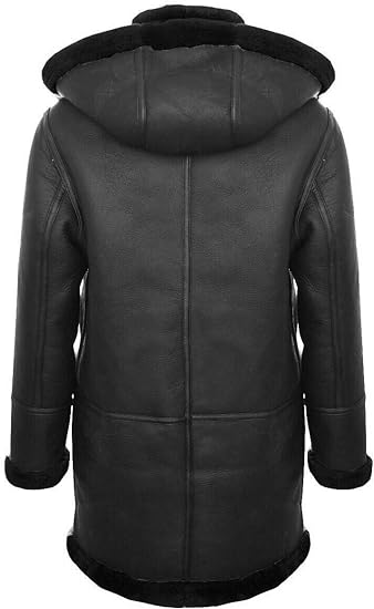 Long Real Sheepskin Leather Ginger Brown Hooded Duffle Coat - ZOQ Leather
