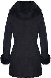 Women's Black Suede Merino Shearling Sheepskin Toscana Hooded Coat - ZOQ Leather