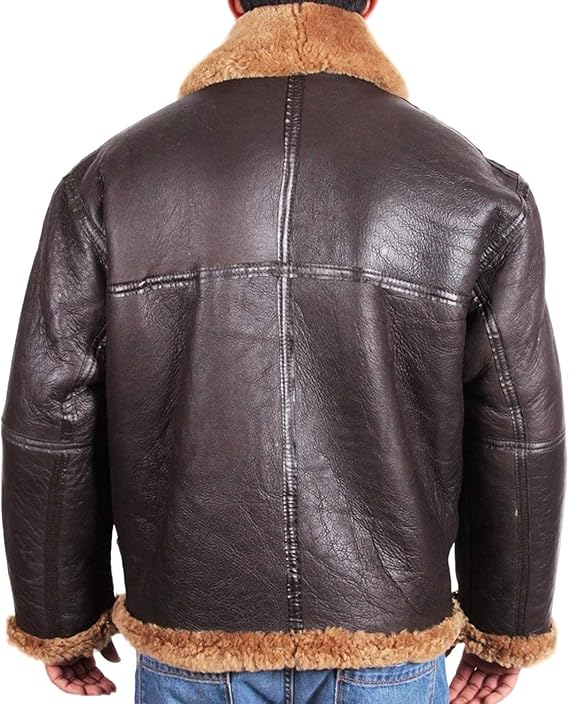 Men's Shearling Aviator Jacket - Genuine Leather with Fur Collar | Classic Winter Bomber Style - ZOQ Leather