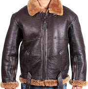 Men's Shearling Aviator Jacket - Genuine Leather with Fur Collar | Classic Winter Bomber Style - ZOQ Leather