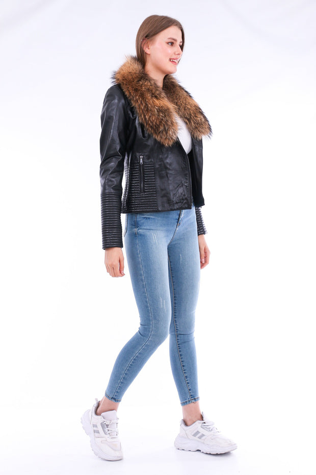 Ravenna Leather Biker Jacket - Black - ZOQ Leather