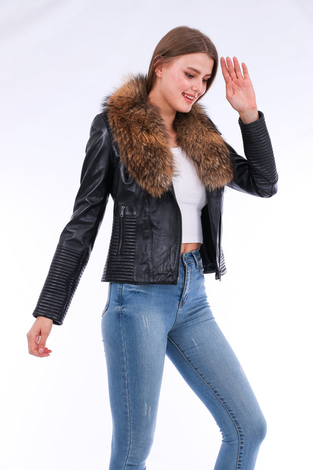 Ravenna Leather Biker Jacket - Black - ZOQ Leather