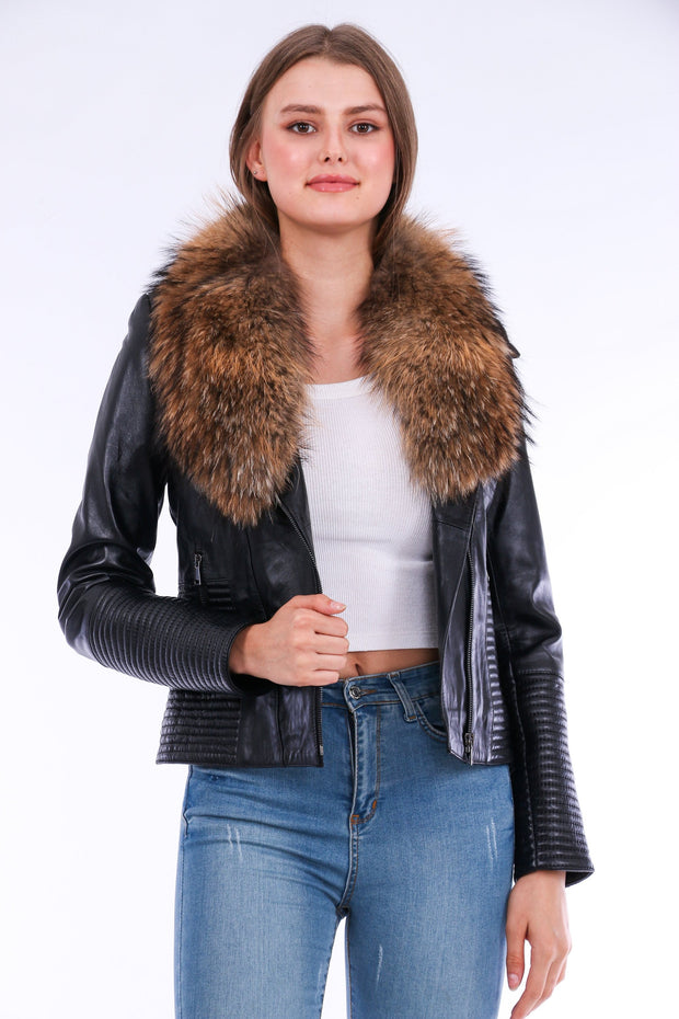 Ravenna Leather Biker Jacket - Black - ZOQ Leather