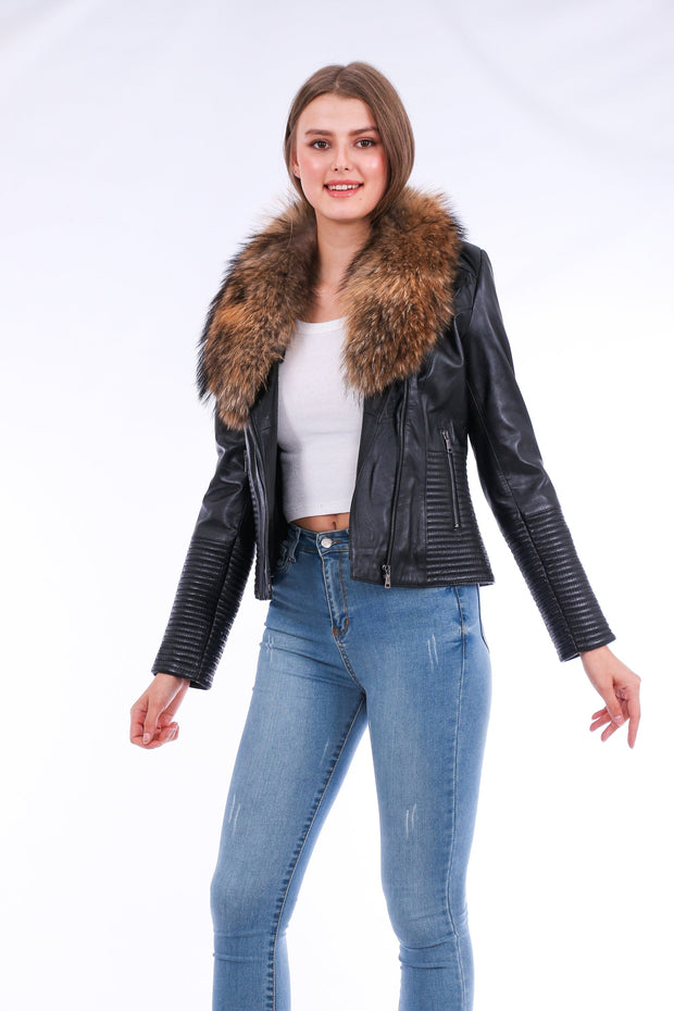 Ravenna Leather Biker Jacket - Black - ZOQ Leather
