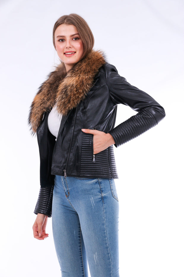 Ravenna Leather Biker Jacket - Black - ZOQ Leather