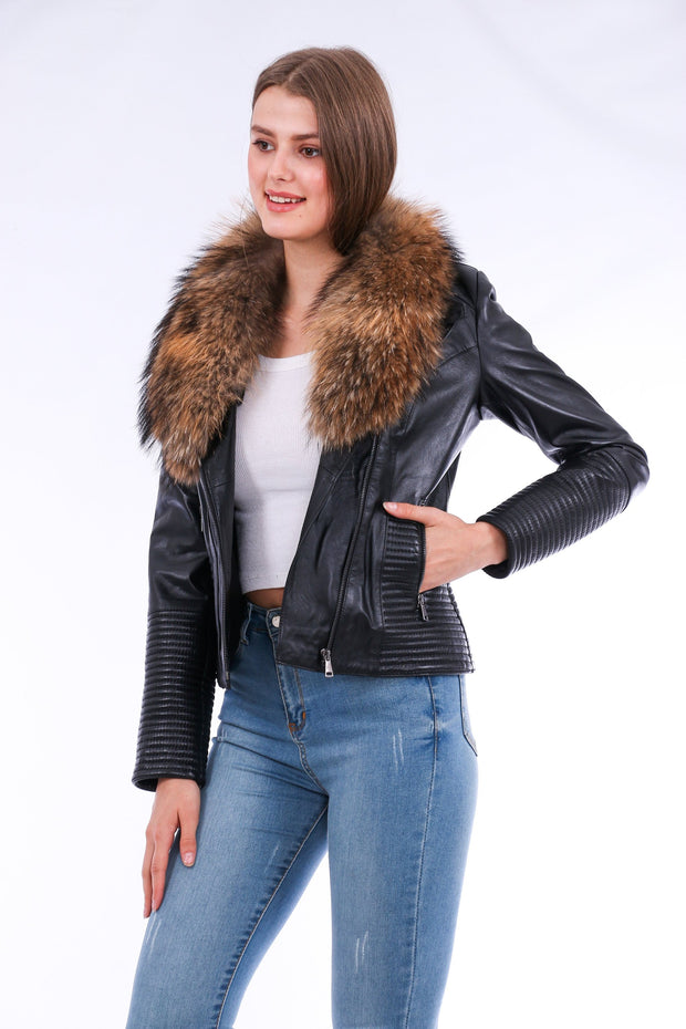 Ravenna Leather Biker Jacket - Black - ZOQ Leather
