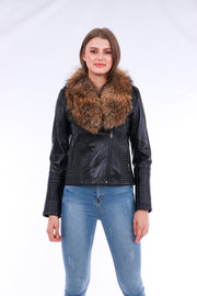 Ravenna Leather Biker Jacket - Black - ZOQ Leather