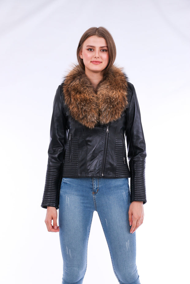 Ravenna Leather Biker Jacket - Black - ZOQ Leather