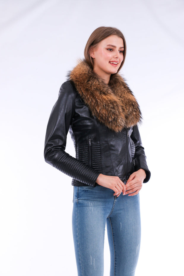 Ravenna Leather Biker Jacket - Black - ZOQ Leather