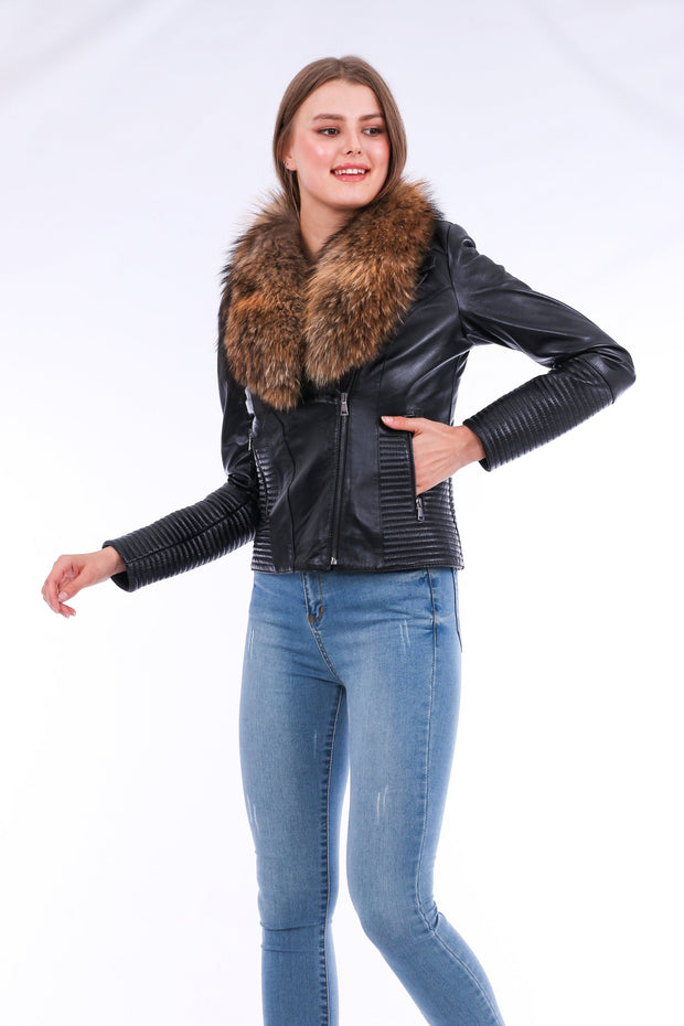 Ravenna Leather Biker Jacket - Black - ZOQ Leather