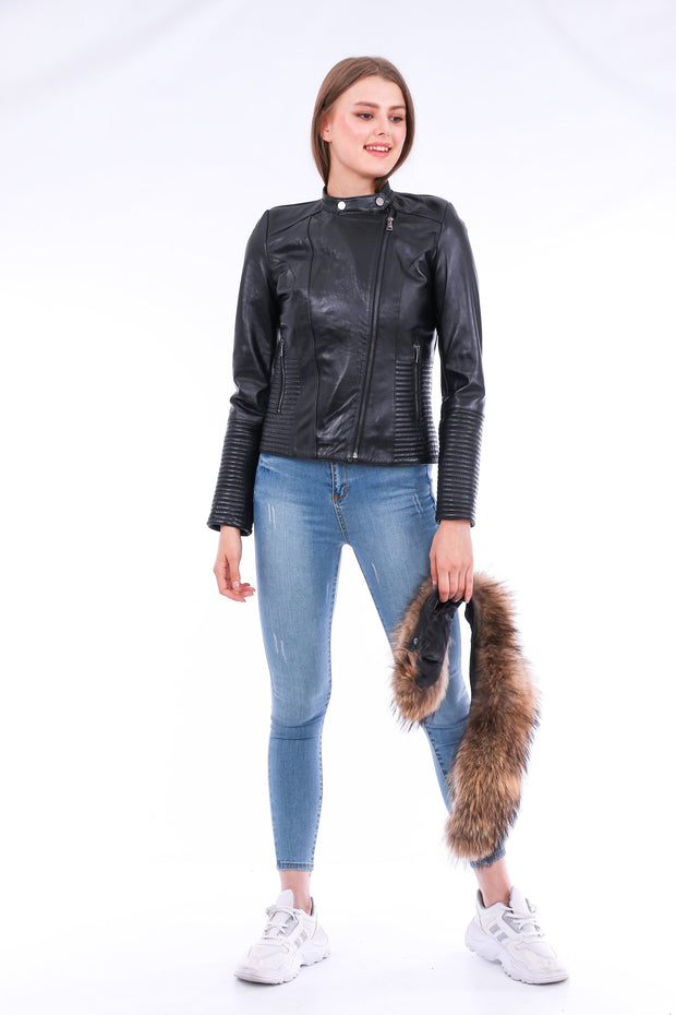 Ravenna Leather Biker Jacket - Black - ZOQ Leather