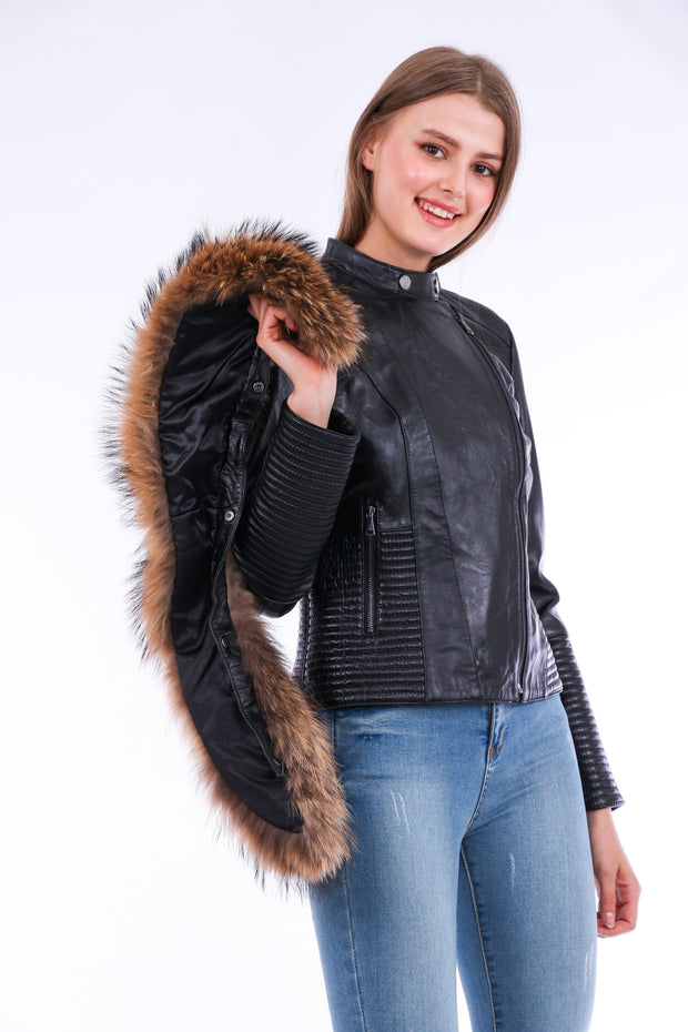 Ravenna Leather Biker Jacket - Black - ZOQ Leather