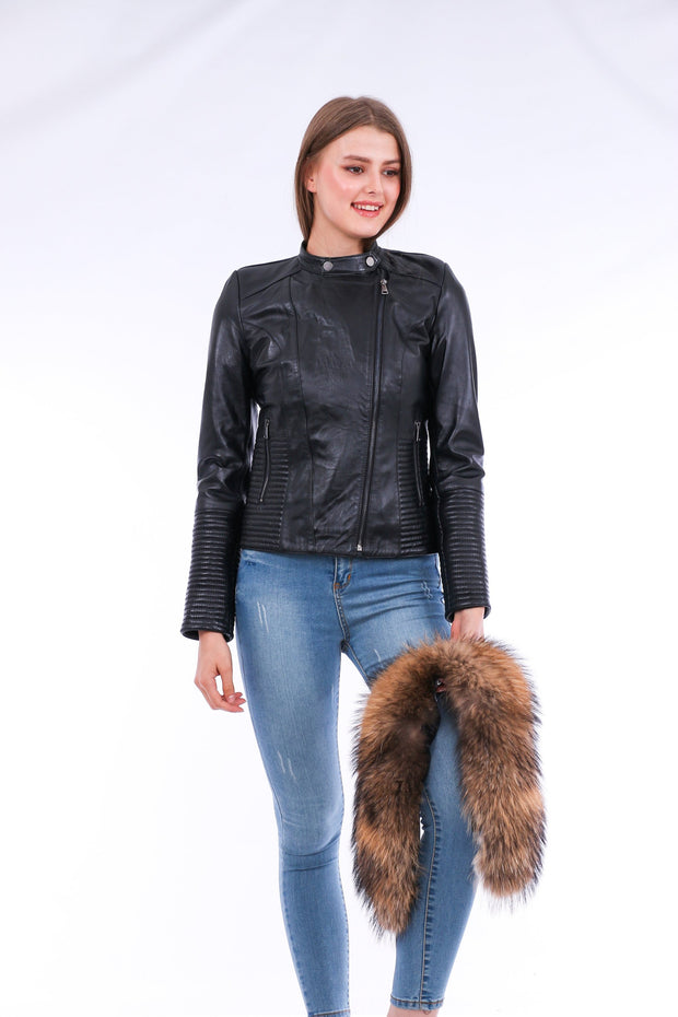 Ravenna Leather Biker Jacket - Black - ZOQ Leather