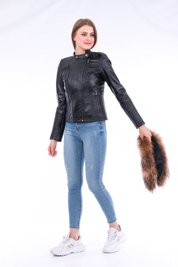 Ravenna Leather Biker Jacket - Black - ZOQ Leather