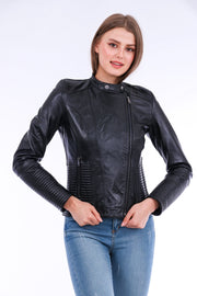 Ravenna Leather Biker Jacket - Black - ZOQ Leather