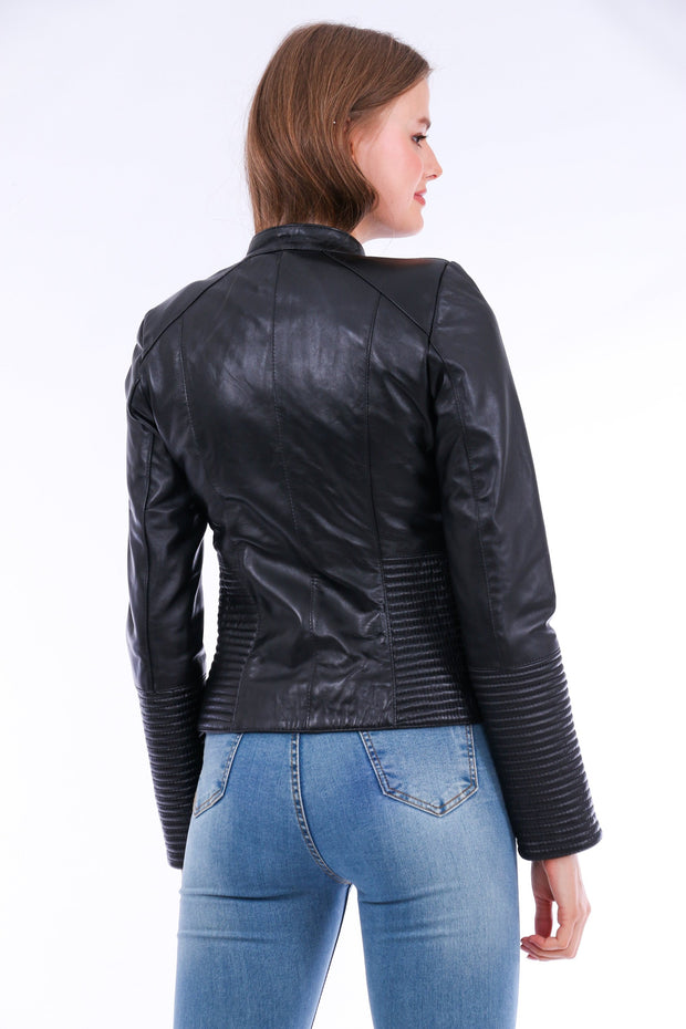 Ravenna Leather Biker Jacket - Black - ZOQ Leather