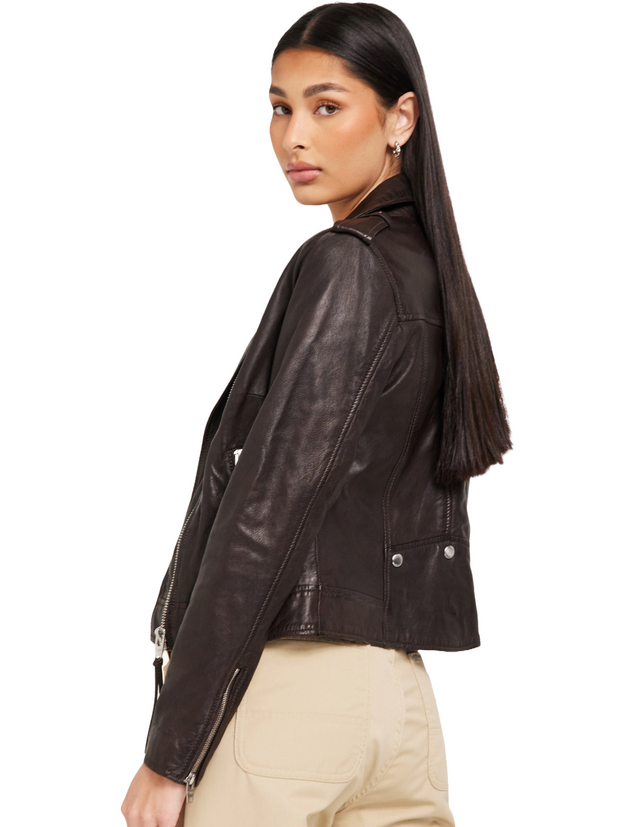 Saddle Brown Women's Biker Leather Jacket - ZOQ Leather