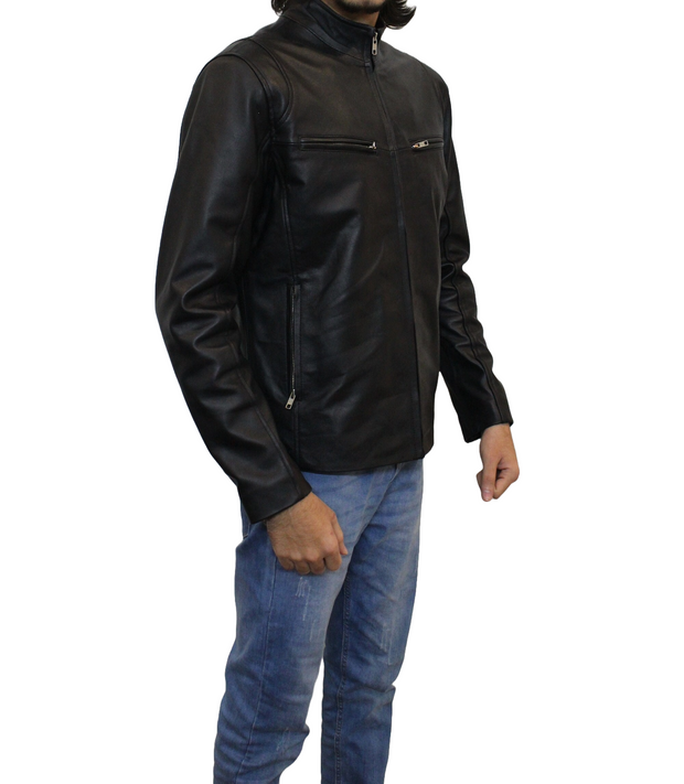 Vintage Inspired Black Cafe Racer Leather Motorcycle Jacket for Men's Biker Fashion - ZOQ Leather