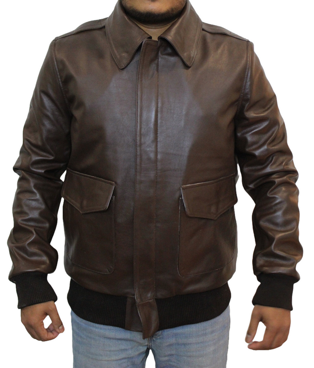 Vintage Brown A2 Flight Cowhide Leather Bomber Jacket for Men's Fashion - ZOQ Leather