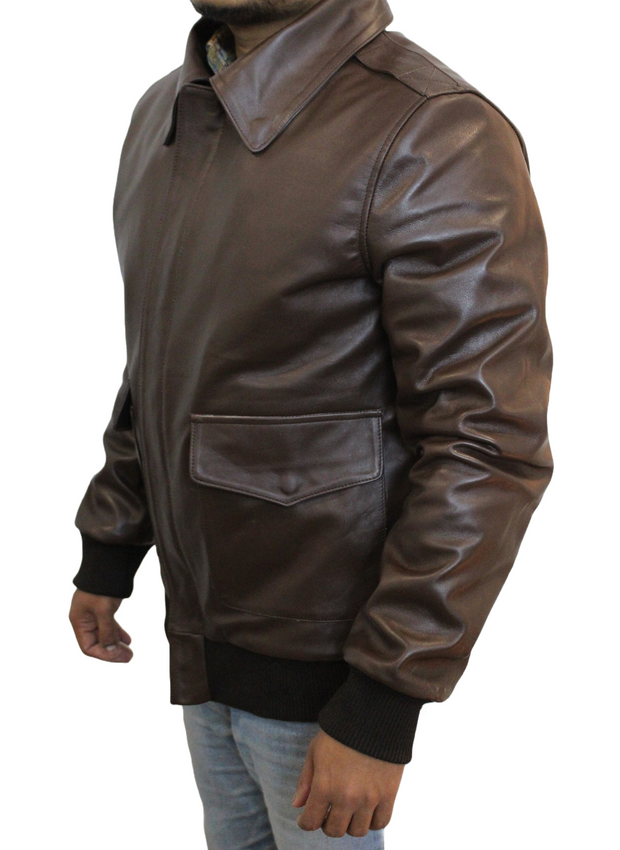 Vintage Brown A2 Flight Cowhide Leather Bomber Jacket for Men's Fashion - ZOQ Leather