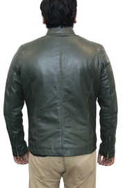 Vintage Style Green Cafe Racer Leather Motorcycle Jacket for Biker Fashion - ZOQ Leather
