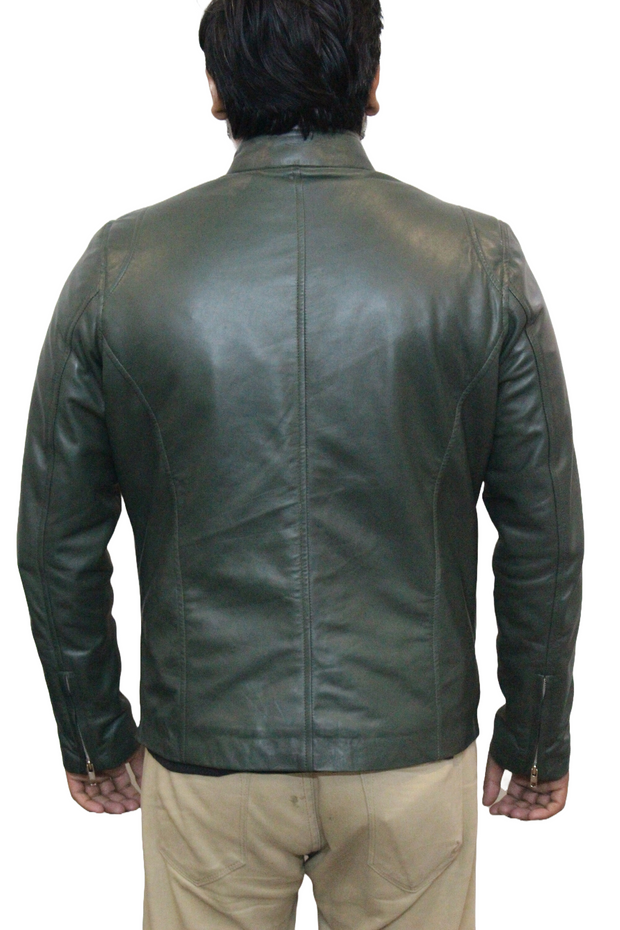 Vintage Style Green Cafe Racer Leather Motorcycle Jacket for Biker Fashion - ZOQ Leather