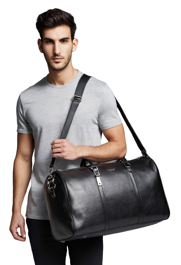Black Leather Gym Duffle Bag – Luxury Travel & Weekender Bag for Men & Women" - ZOQ Leather