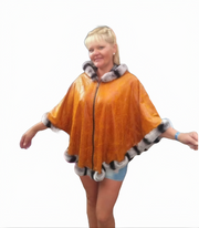 Reversible and Plus Size Leather Jacket Big Size Genuine Lamb Leather Pancho with Real Rex Rabbit - ZOQ Leather