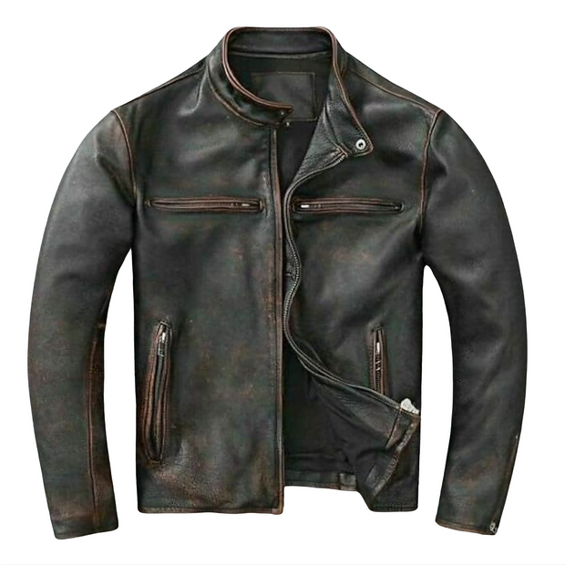 Men’s Handmade Motorcycle Vintage Cafe Racer Distressed Black Biker Real Leather Jacket - ZOQ Leather