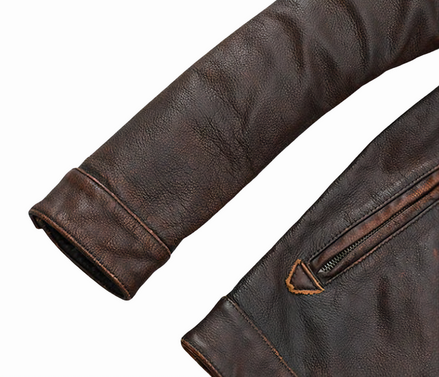 Men's Vintage Brown Leather Biker Jacket - ZOQ Leather