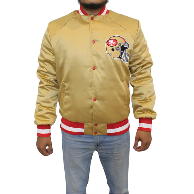 NFL San Francisco Forty Niners 49ers Gold Satin Men's Jacket -fanmade hand stitched for Football Fans - ZOQ Leather