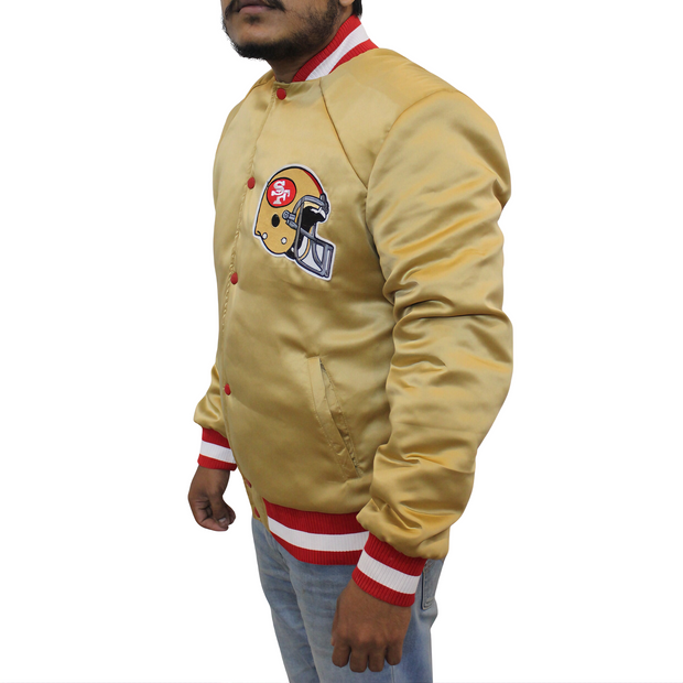 NFL San Francisco Forty Niners 49ers Gold Satin Men's Jacket -fanmade hand stitched for Football Fans - ZOQ Leather
