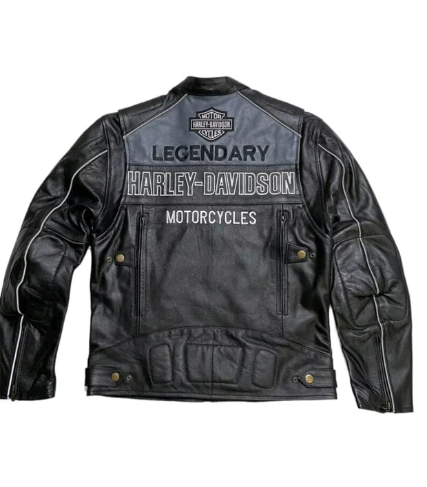 Harley-Davidson Black Leather Biker Jacket with Classic Logo Design - ZOQ Leather