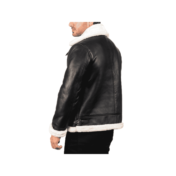 Men's Black Leather Jacket with Sheepskin Fur - ZOQ Leather