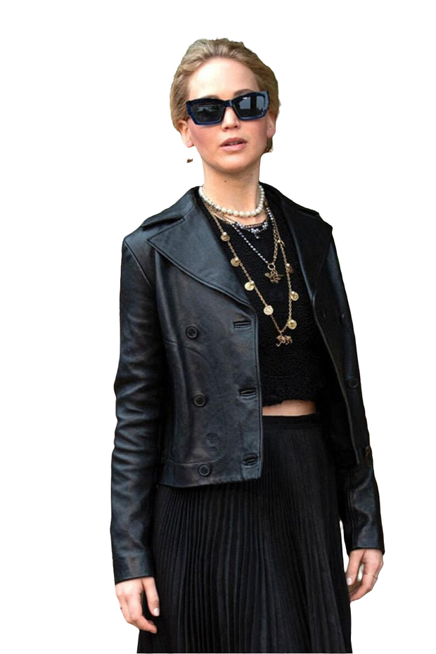 Jennifer Lawrence Black Leather Jacket by TJS - ZOQ Leather