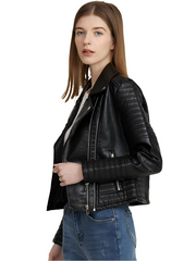HOT! Women's Genuine Lambskin Leather Jacket Slim Fit Biker Black jacket Coat - ZOQ Leather
