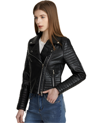HOT! Women's Genuine Lambskin Leather Jacket Slim Fit Biker Black jacket Coat - ZOQ Leather