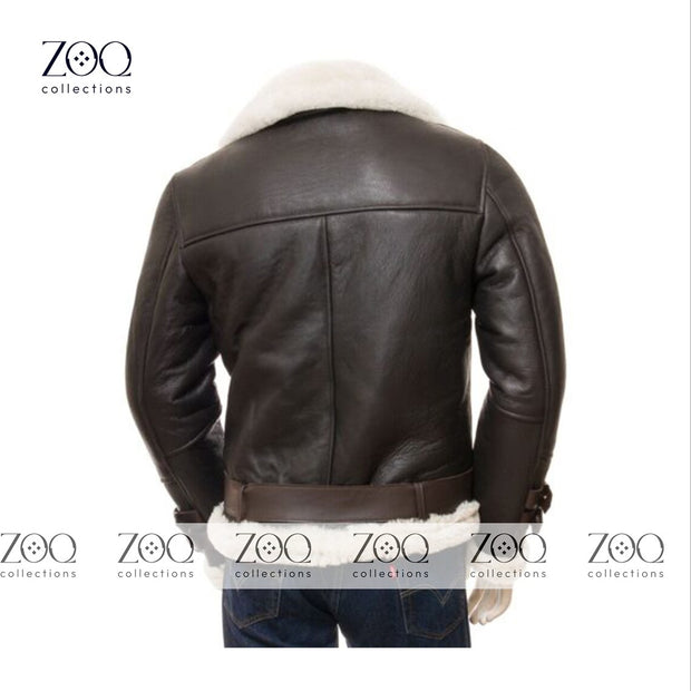 zoq collections Leather Jacket Men Bomber Aviator Distressed Sheepskin Shearling Fur Genuine Leather Jacket - ZOQ Leather