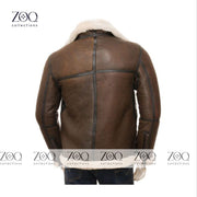 Zoq Collection Brown Leather Men's Shearling Fur Jacket | Handmade Pure Sheepskin Leather Jacket For Men - ZOQ Leather