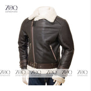 zoq collections Leather Jacket Men Bomber Aviator Distressed Sheepskin Shearling Fur Genuine Leather Jacket - ZOQ Leather