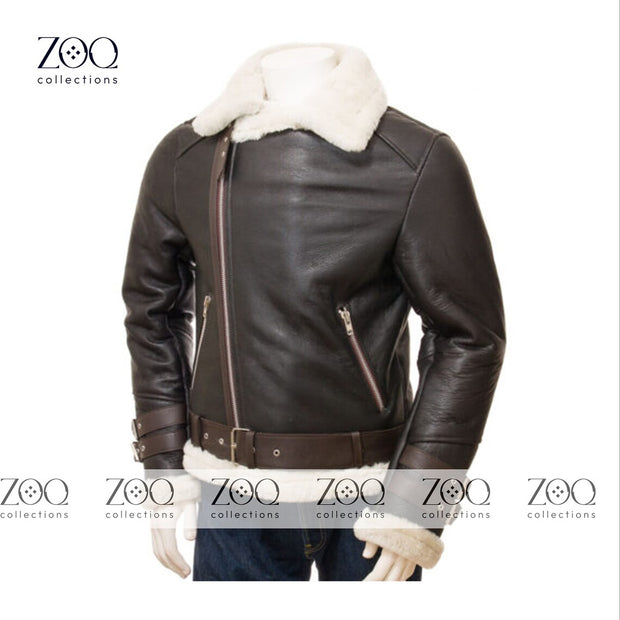 zoq collections Leather Jacket Men Bomber Aviator Distressed Sheepskin Shearling Fur Genuine Leather Jacket - ZOQ Leather