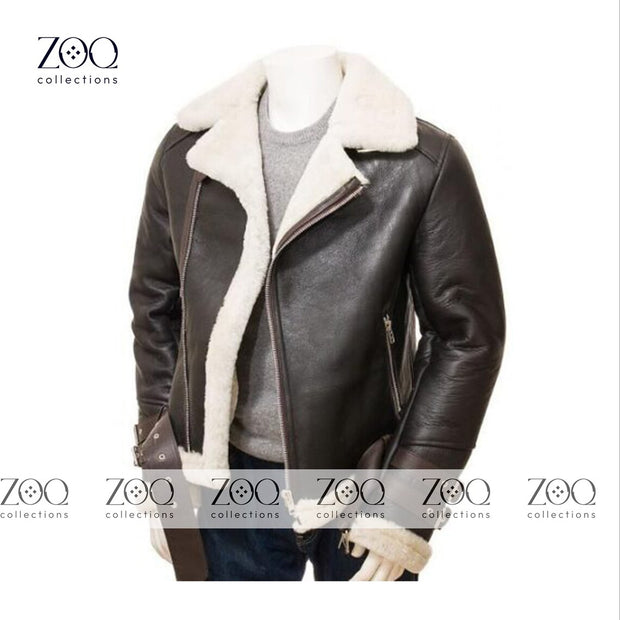 zoq collections Leather Jacket Men Bomber Aviator Distressed Sheepskin Shearling Fur Genuine Leather Jacket - ZOQ Leather