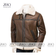 Zoq Collection Brown Leather Men's Shearling Fur Jacket | Handmade Pure Sheepskin Leather Jacket For Men - ZOQ Leather