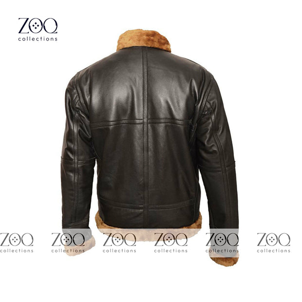 Traditional male B-3 Faux Faux fur Bomber Jacket - Airman Bomber Jacket Men by ZOQCollections - ZOQ Leather
