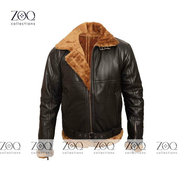 Traditional male B-3 Faux Faux fur Bomber Jacket - Airman Bomber Jacket Men by ZOQCollections - ZOQ Leather